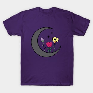 Crescent Moon Flower Magic, Witchy Floral Moon Phase T-Shirt